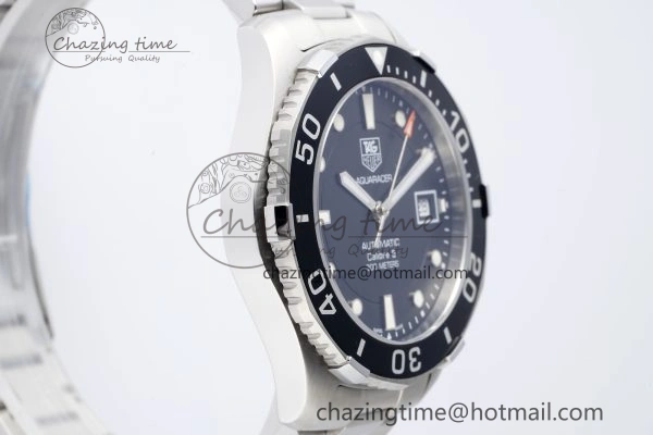 Aquaracer Calibre 5 41.5mm TARF 1:1 Best Edition Black Dial Black Bezel on SS Bracelet SW200