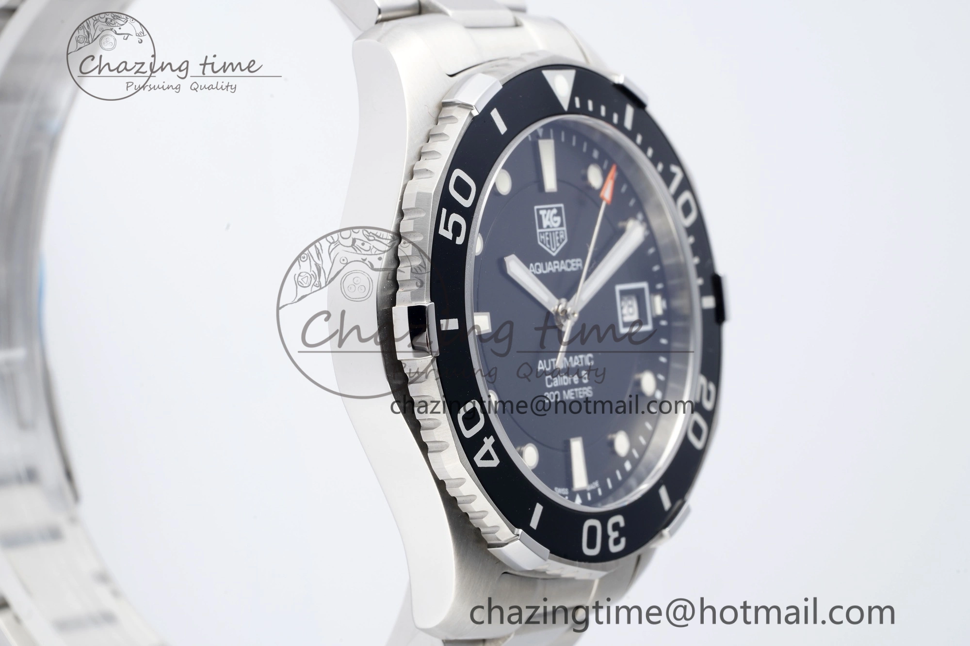 Aquaracer Calibre 5 41.5mm TARF 1:1 Best Edition Black Dial Black Bezel on SS Bracelet SW200