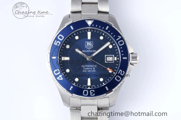 Aquaracer Calibre 5 41.5mm TARF 1:1 Best Edition Blue Dial Blue Bezel on SS Bracelet SW200