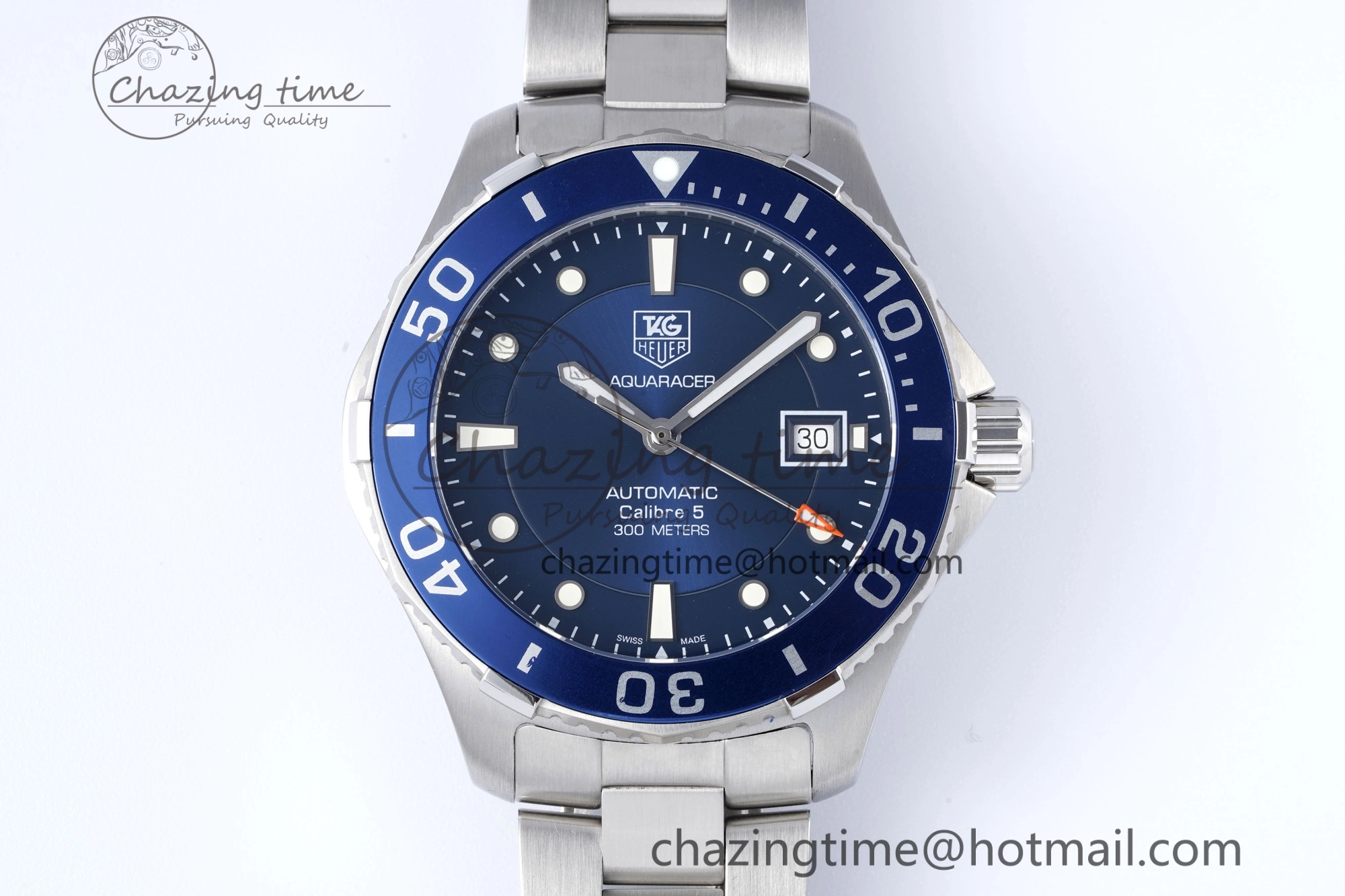 Aquaracer Calibre 5 41.5mm TARF 1:1 Best Edition Blue Dial Blue Bezel on SS Bracelet SW200