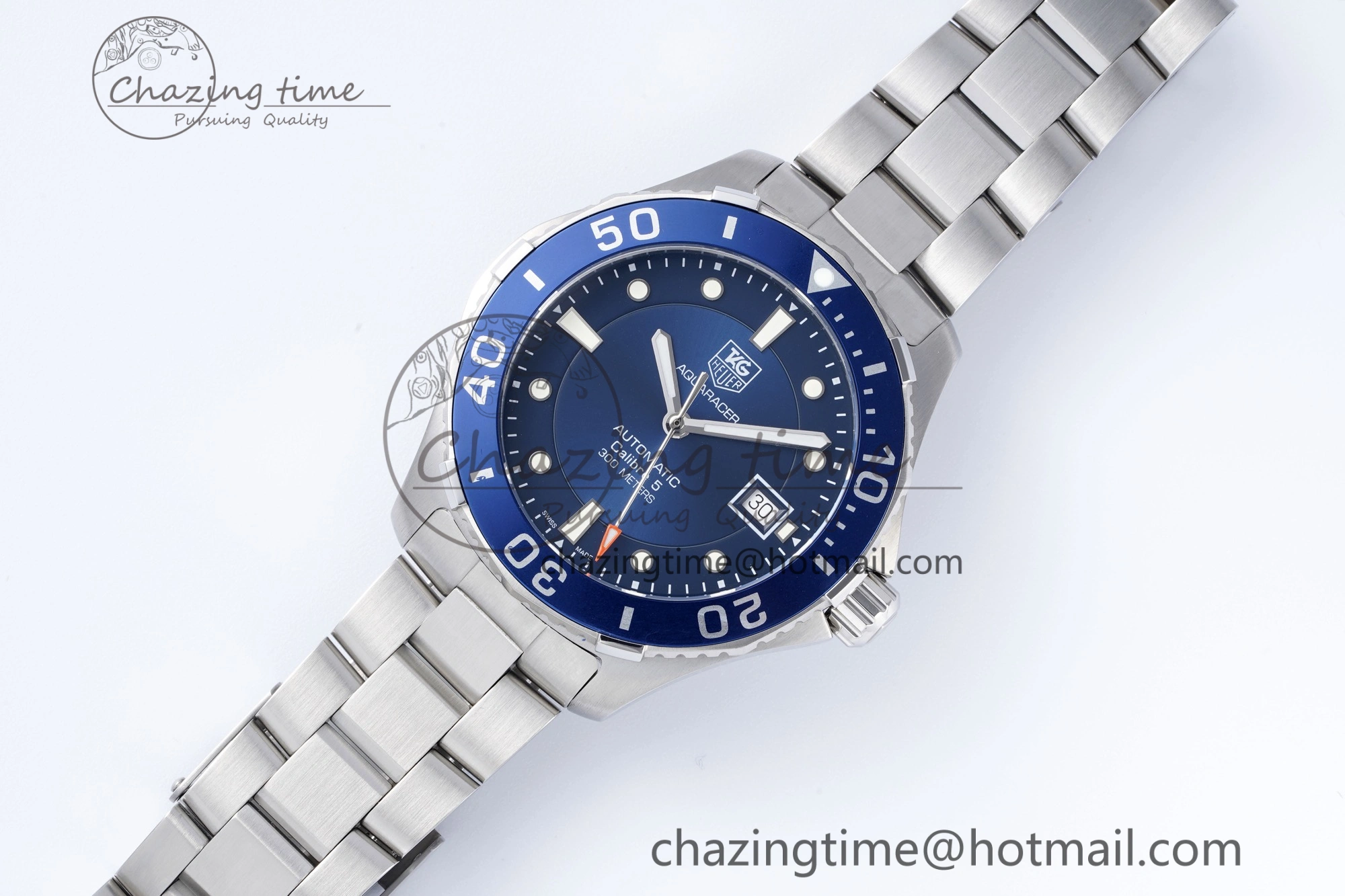 Aquaracer Calibre 5 41.5mm TARF 1:1 Best Edition Blue Dial Blue Bezel on SS Bracelet SW200