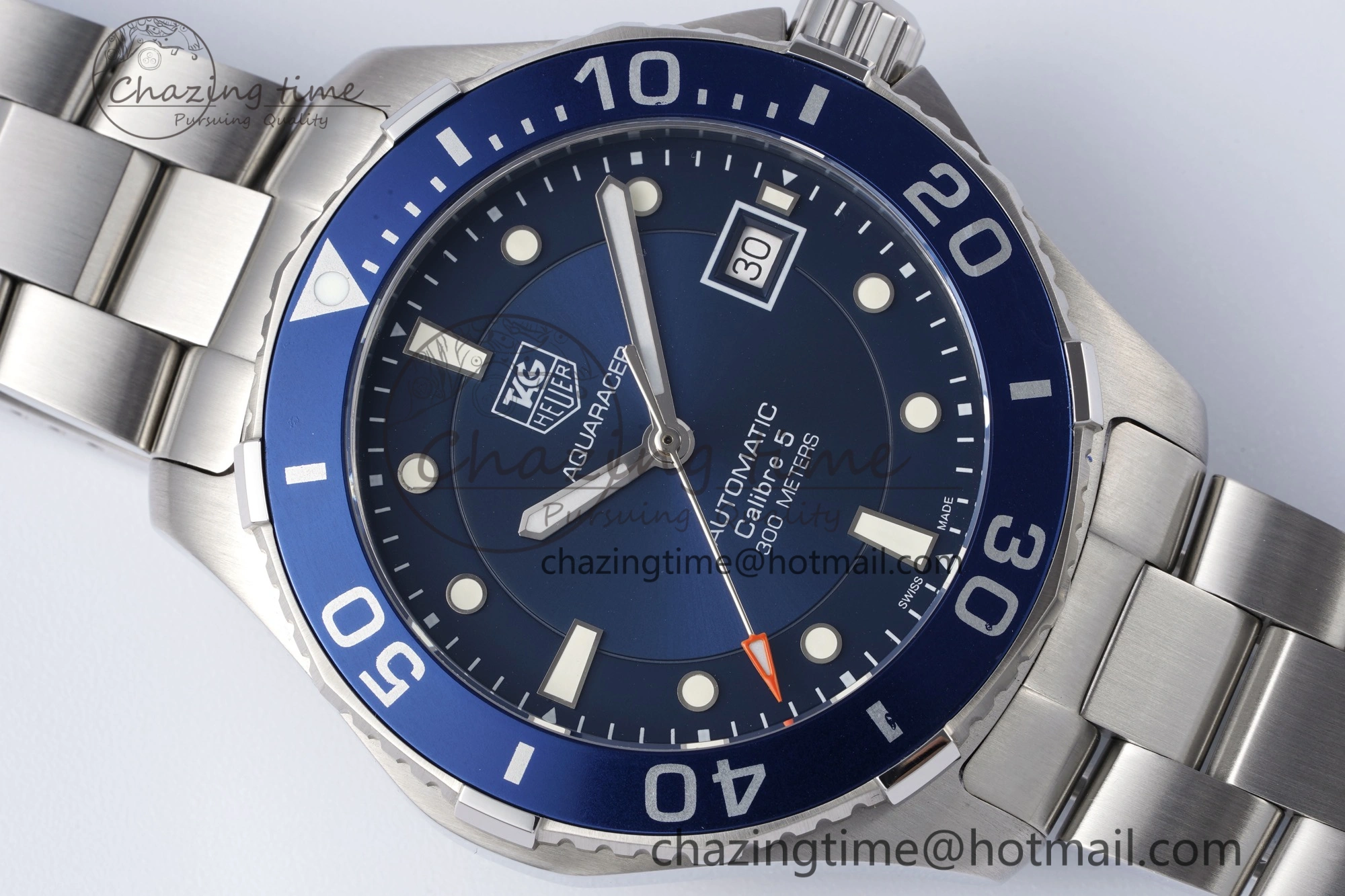 Aquaracer Calibre 5 41.5mm TARF 1:1 Best Edition Blue Dial Blue Bezel on SS Bracelet SW200