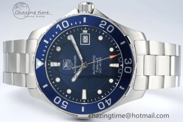 Aquaracer Calibre 5 41.5mm TARF 1:1 Best Edition Blue Dial Blue Bezel on SS Bracelet SW200
