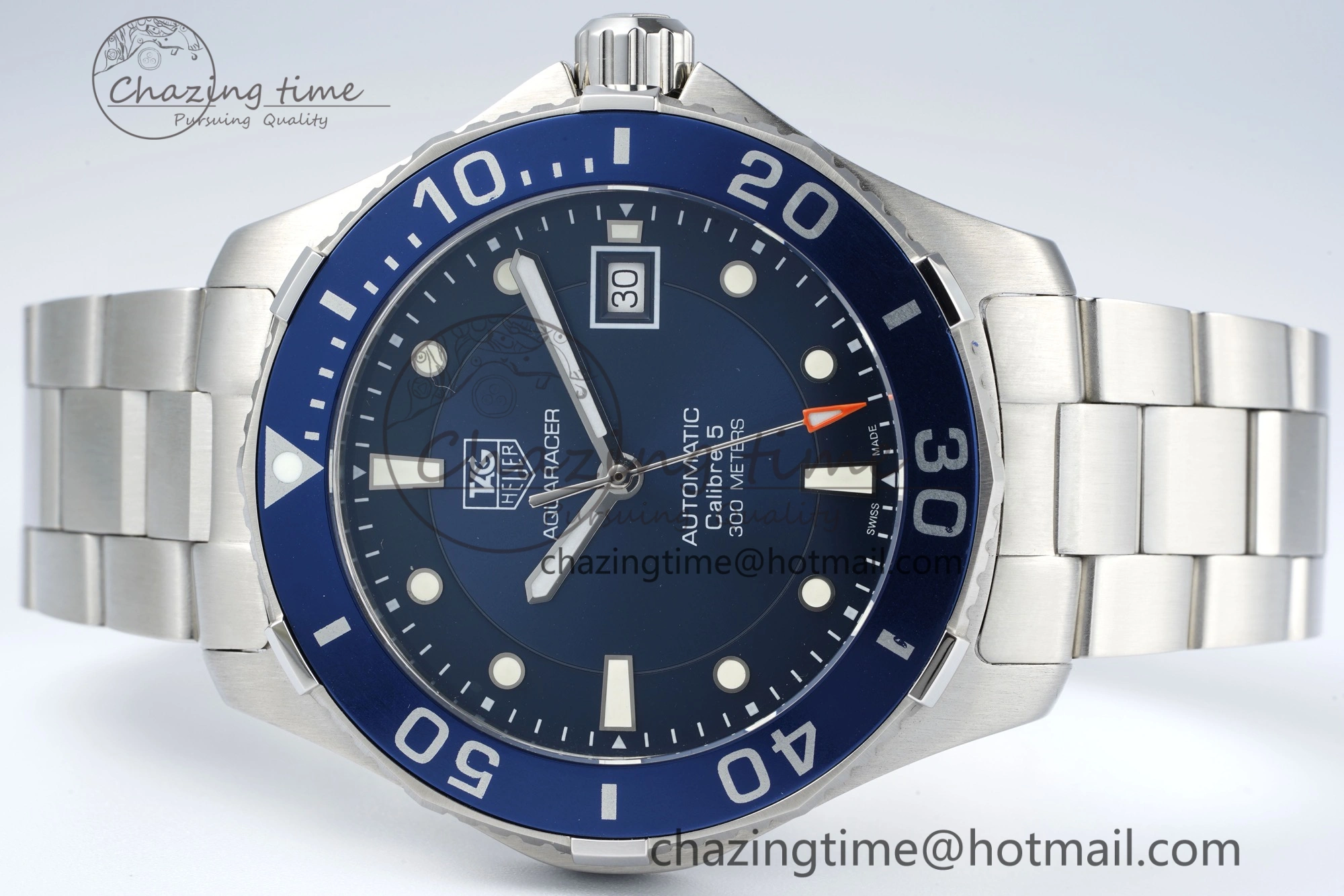 Aquaracer Calibre 5 41.5mm TARF 1:1 Best Edition Blue Dial Blue Bezel on SS Bracelet SW200