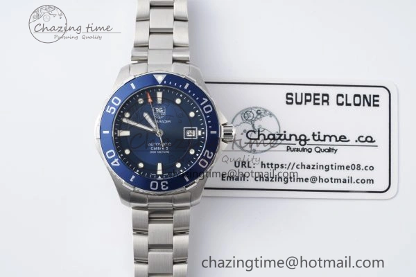 Aquaracer Calibre 5 41.5mm TARF 1:1 Best Edition Blue Dial Blue Bezel on SS Bracelet SW200