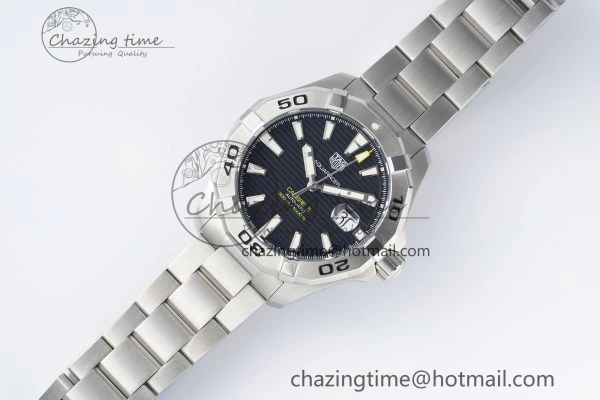 Aquaracer Calibre 5 44mm TARF 1:1 Best Edition Black Dial SS Bezel on SS Bracelet SW200