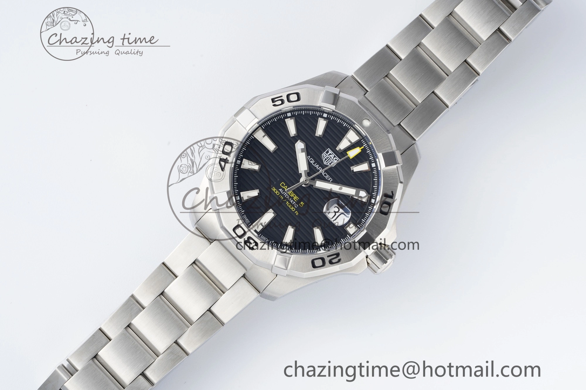 Aquaracer Calibre 5 44mm TARF 1:1 Best Edition Black Dial SS Bezel on SS Bracelet SW200