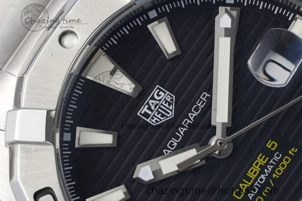 Aquaracer Calibre 5 44mm TARF 1:1 Best Edition Black Dial SS Bezel on SS Bracelet SW200