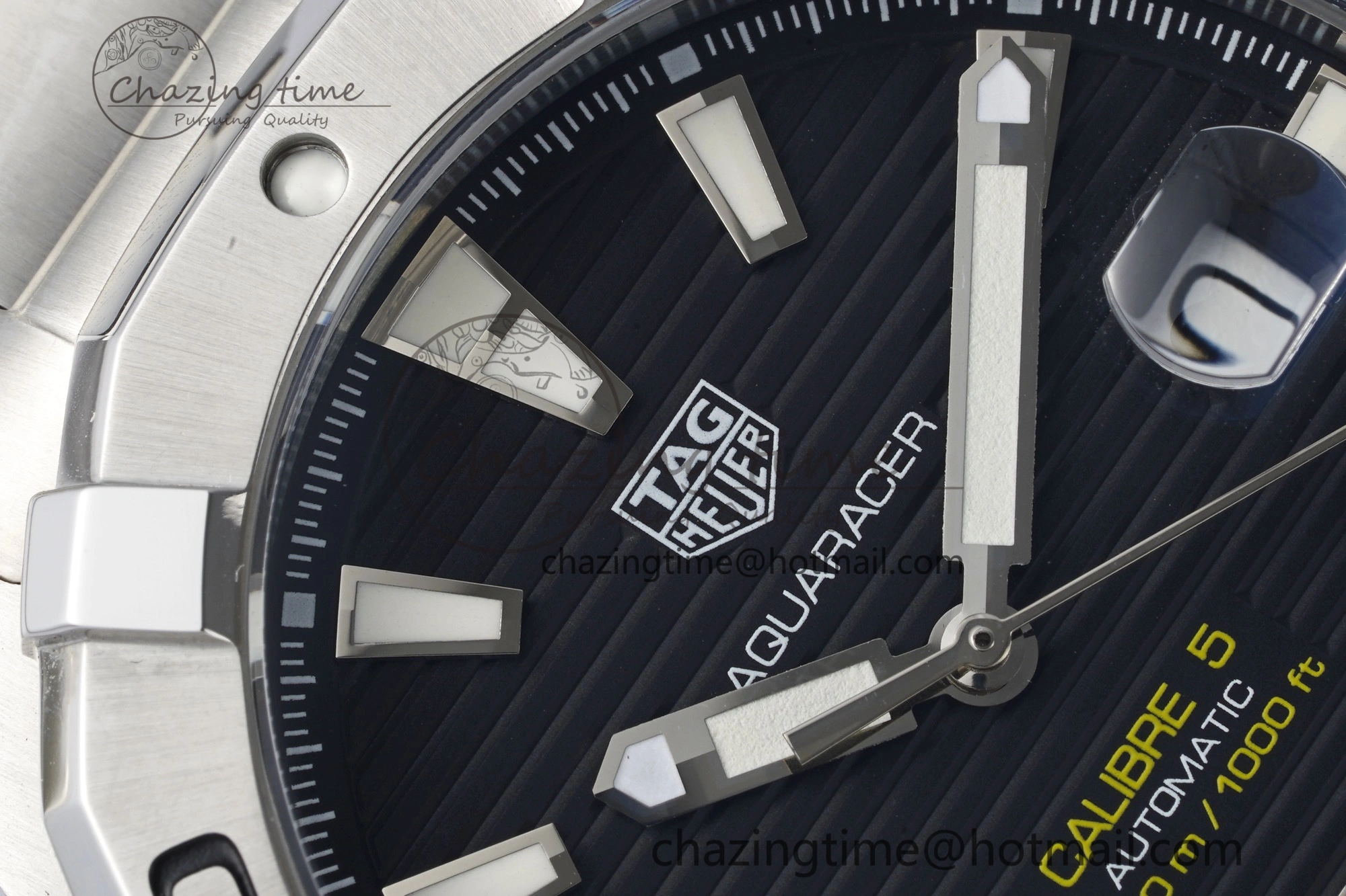Aquaracer Calibre 5 44mm TARF 1:1 Best Edition Black Dial SS Bezel on SS Bracelet SW200