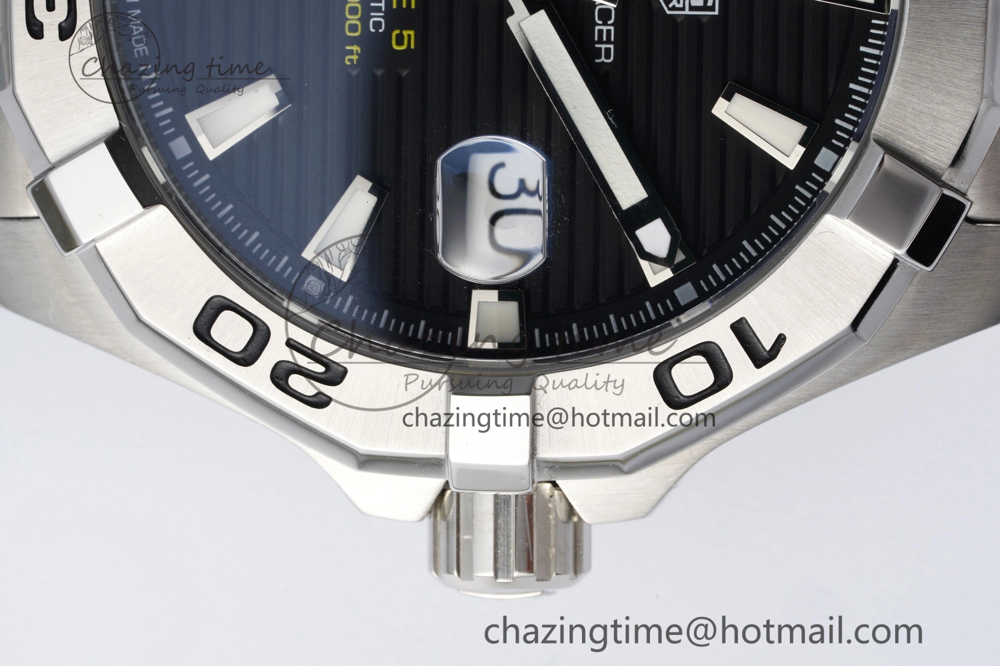 Aquaracer Calibre 5 44mm TARF 1:1 Best Edition Black Dial SS Bezel on SS Bracelet SW200