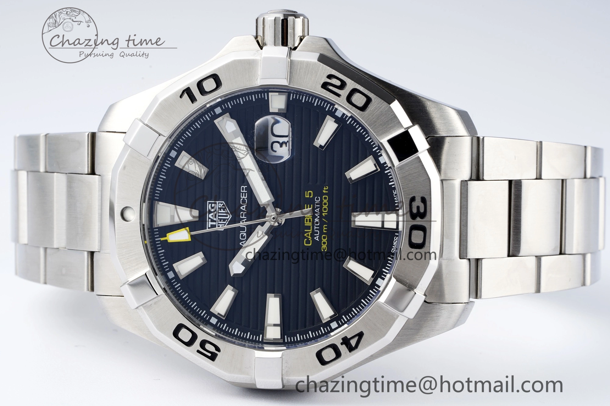 Aquaracer Calibre 5 44mm TARF 1:1 Best Edition Black Dial SS Bezel on SS Bracelet SW200
