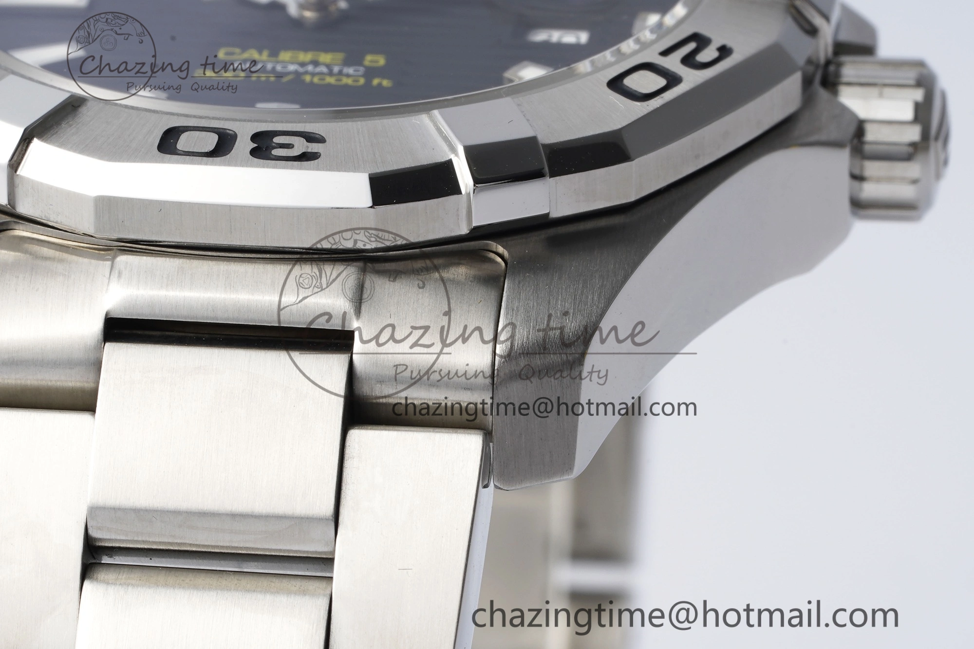 Aquaracer Calibre 5 44mm TARF 1:1 Best Edition Black Dial SS Bezel on SS Bracelet SW200