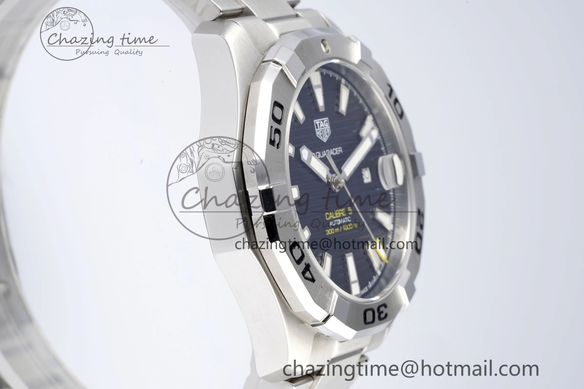 Aquaracer Calibre 5 44mm TARF 1:1 Best Edition Black Dial SS Bezel on SS Bracelet SW200