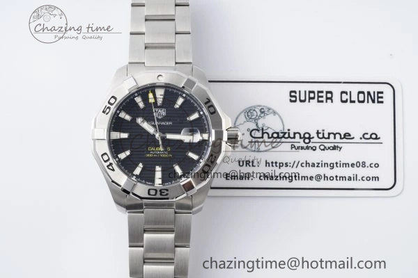 Aquaracer Calibre 5 44mm TARF 1:1 Best Edition Black Dial SS Bezel on SS Bracelet SW200
