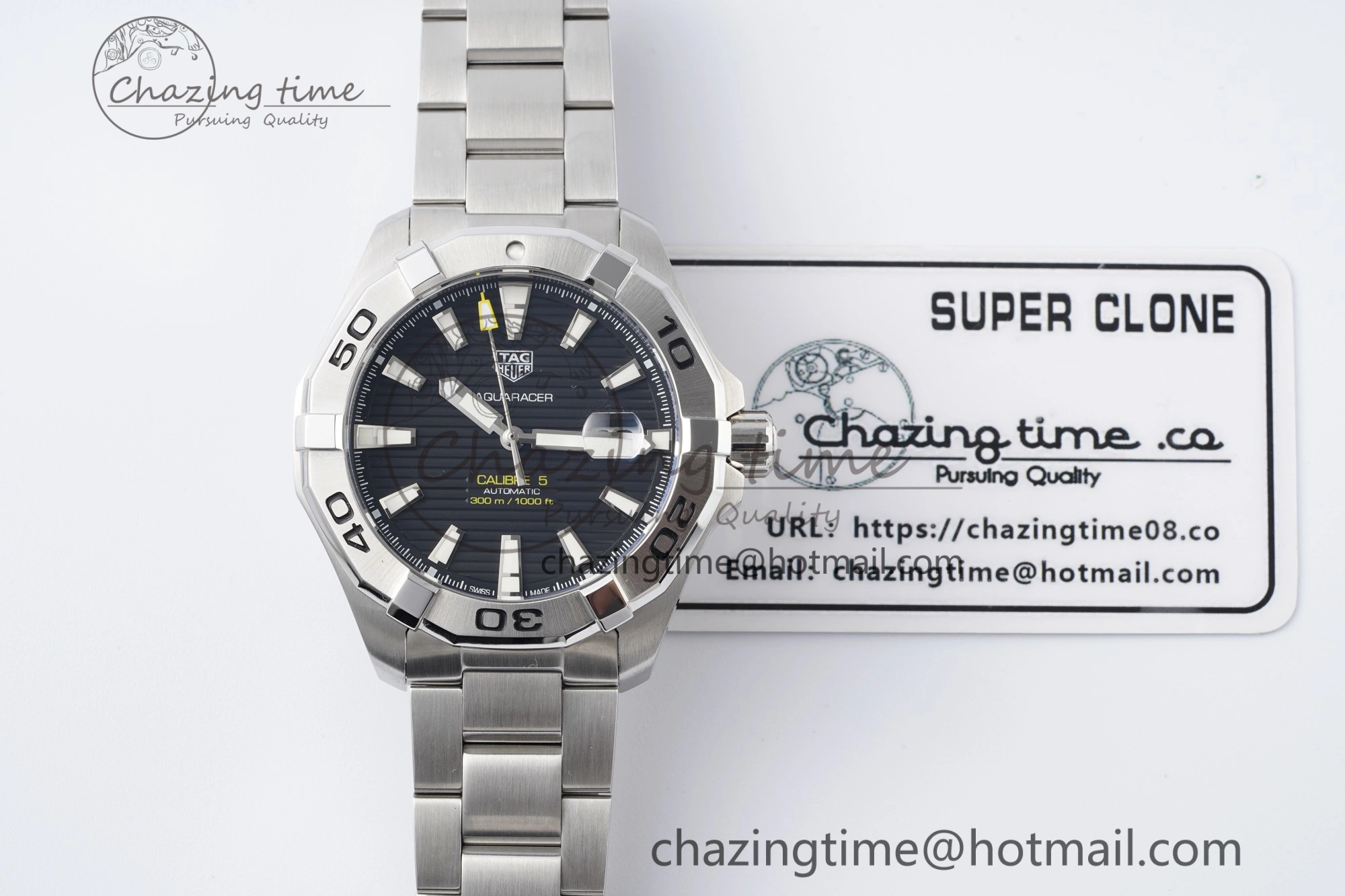 Aquaracer Calibre 5 44mm TARF 1:1 Best Edition Black Dial SS Bezel on SS Bracelet SW200