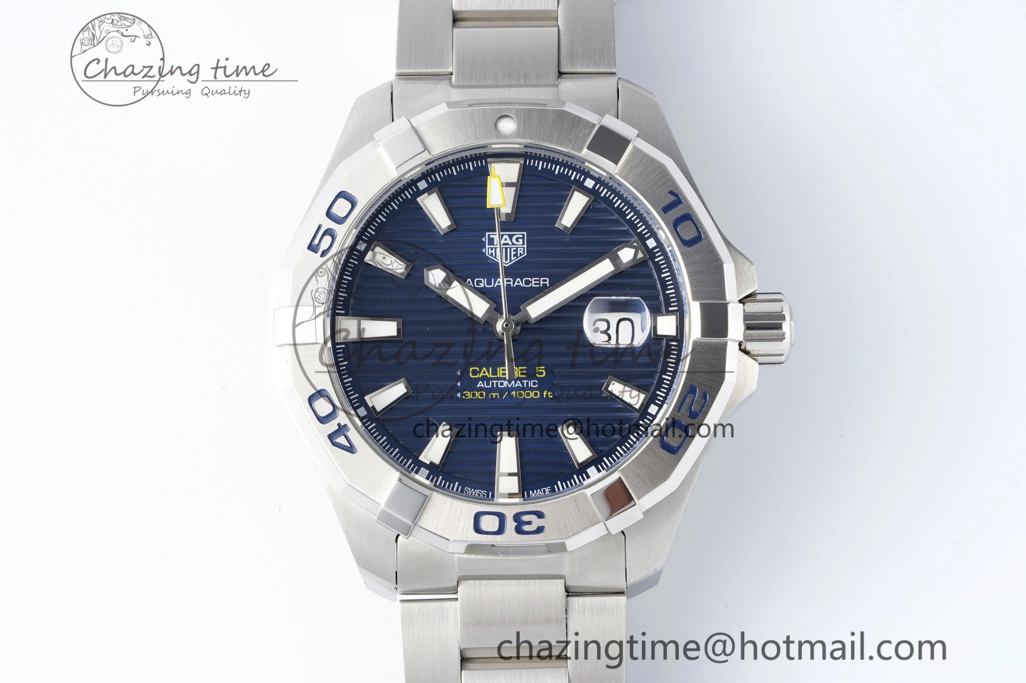 Aquaracer Calibre 5 44mm TARF 1:1 Best Edition Blue Dial SS Bezel on SS Bracelet SW200