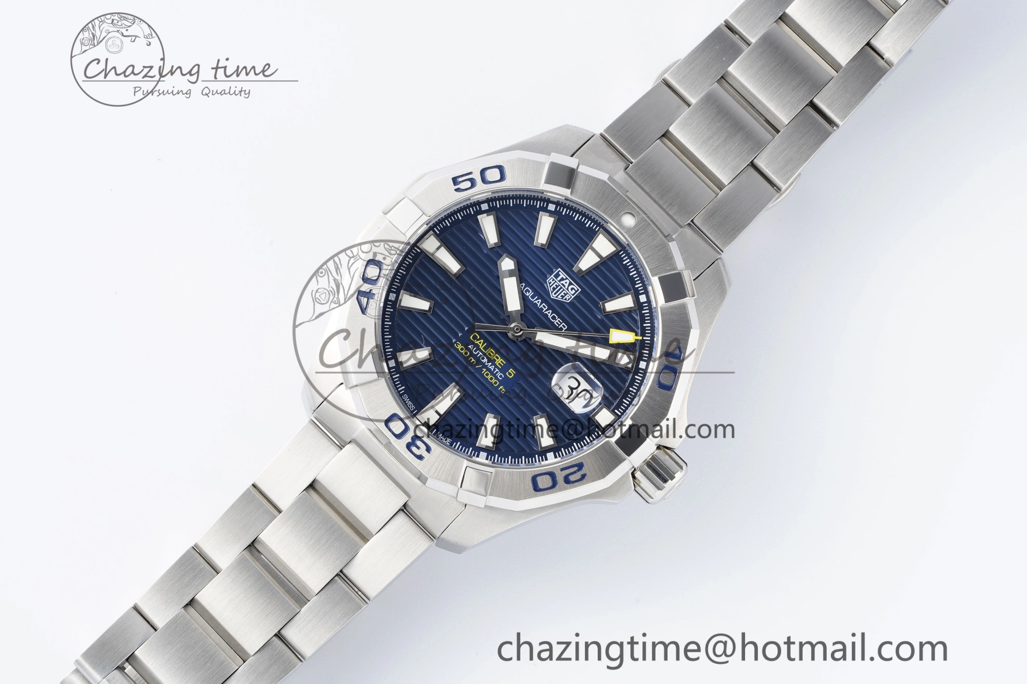 Aquaracer Calibre 5 44mm TARF 1:1 Best Edition Blue Dial SS Bezel on SS Bracelet SW200
