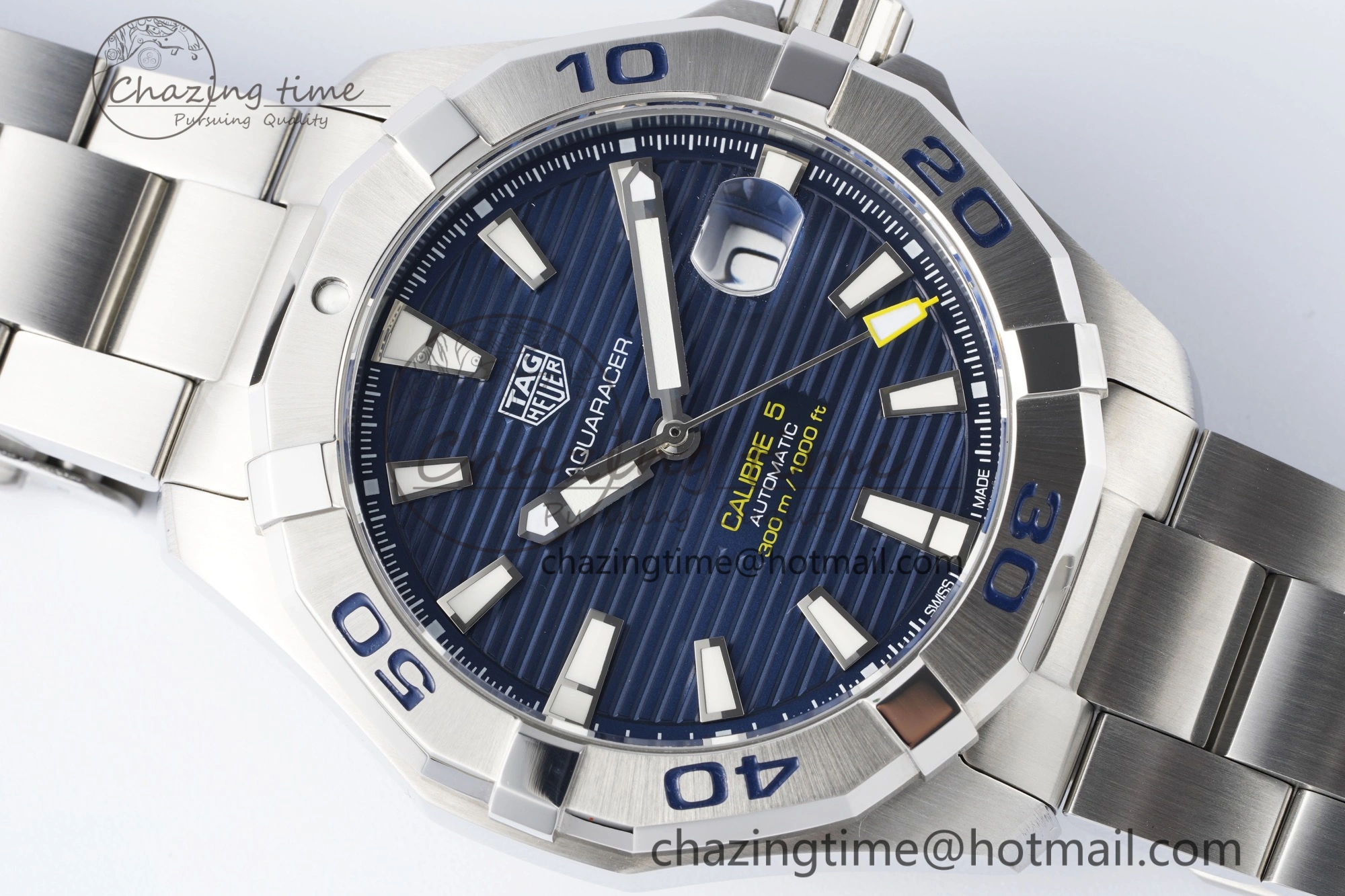 Aquaracer Calibre 5 44mm TARF 1:1 Best Edition Blue Dial SS Bezel on SS Bracelet SW200