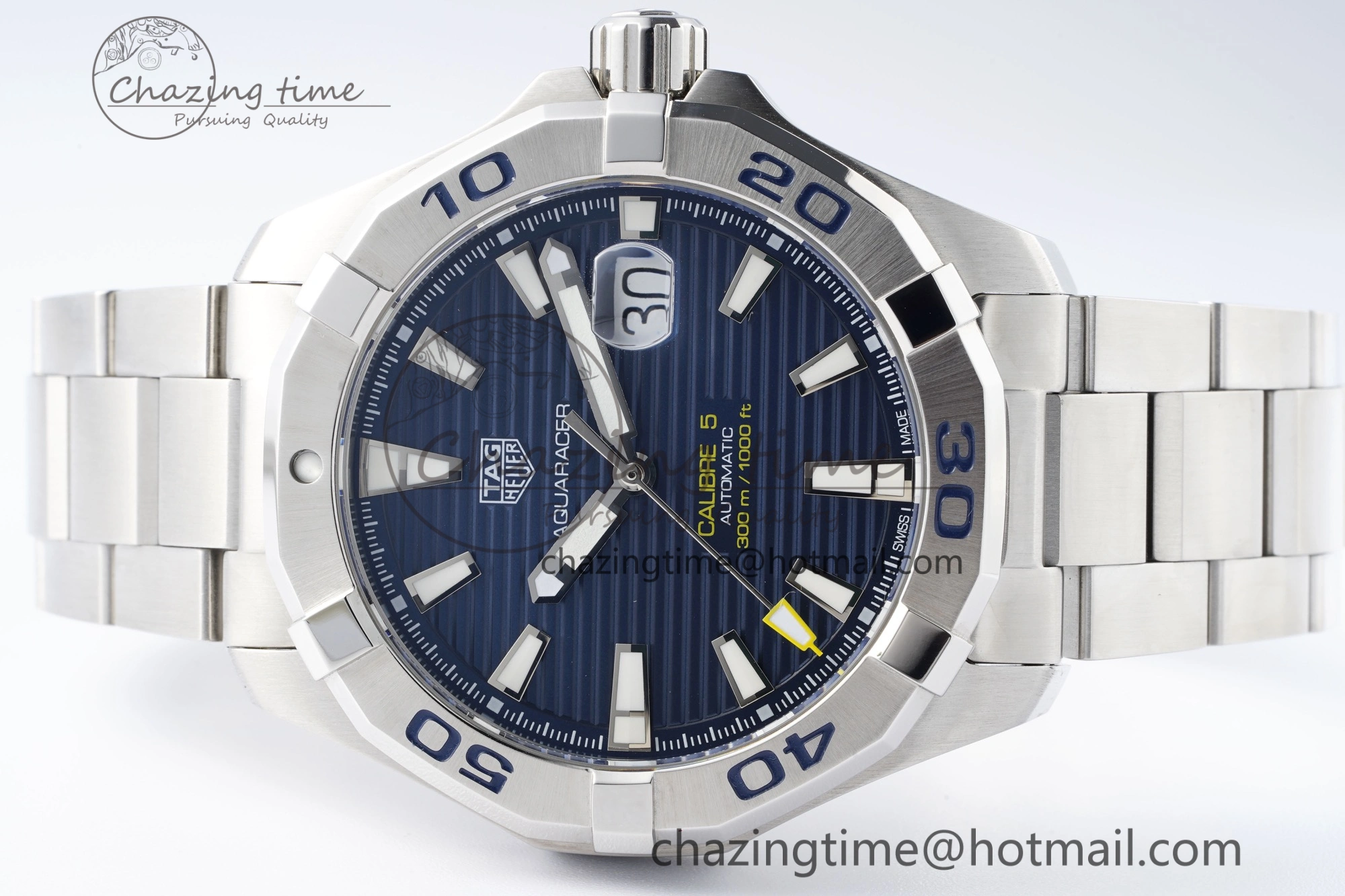 Aquaracer Calibre 5 44mm TARF 1:1 Best Edition Blue Dial SS Bezel on SS Bracelet SW200