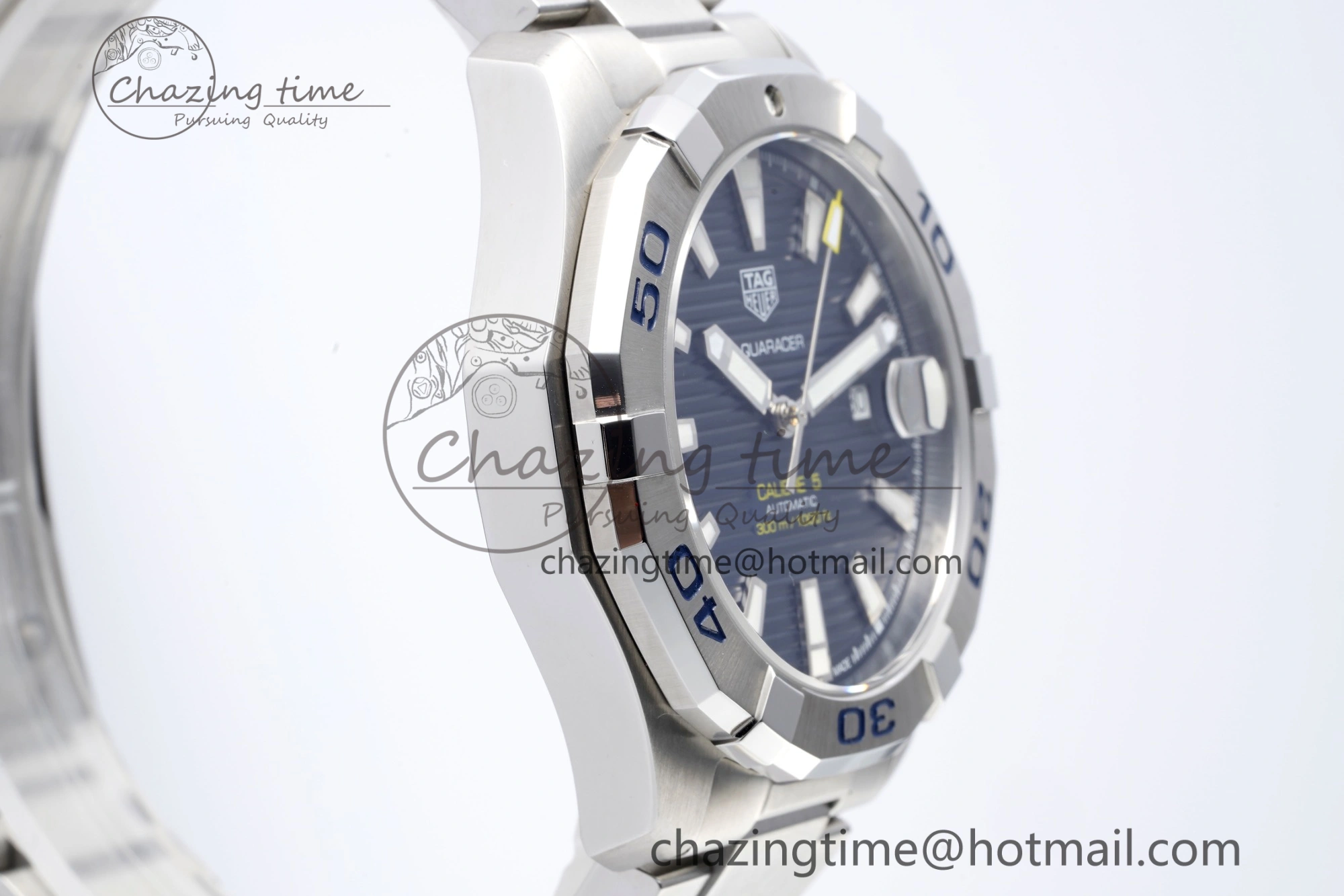 Aquaracer Calibre 5 44mm TARF 1:1 Best Edition Blue Dial SS Bezel on SS Bracelet SW200