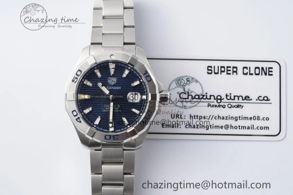 Aquaracer Calibre 5 44mm TARF 1:1 Best Edition Blue Dial SS Bezel on SS Bracelet SW200