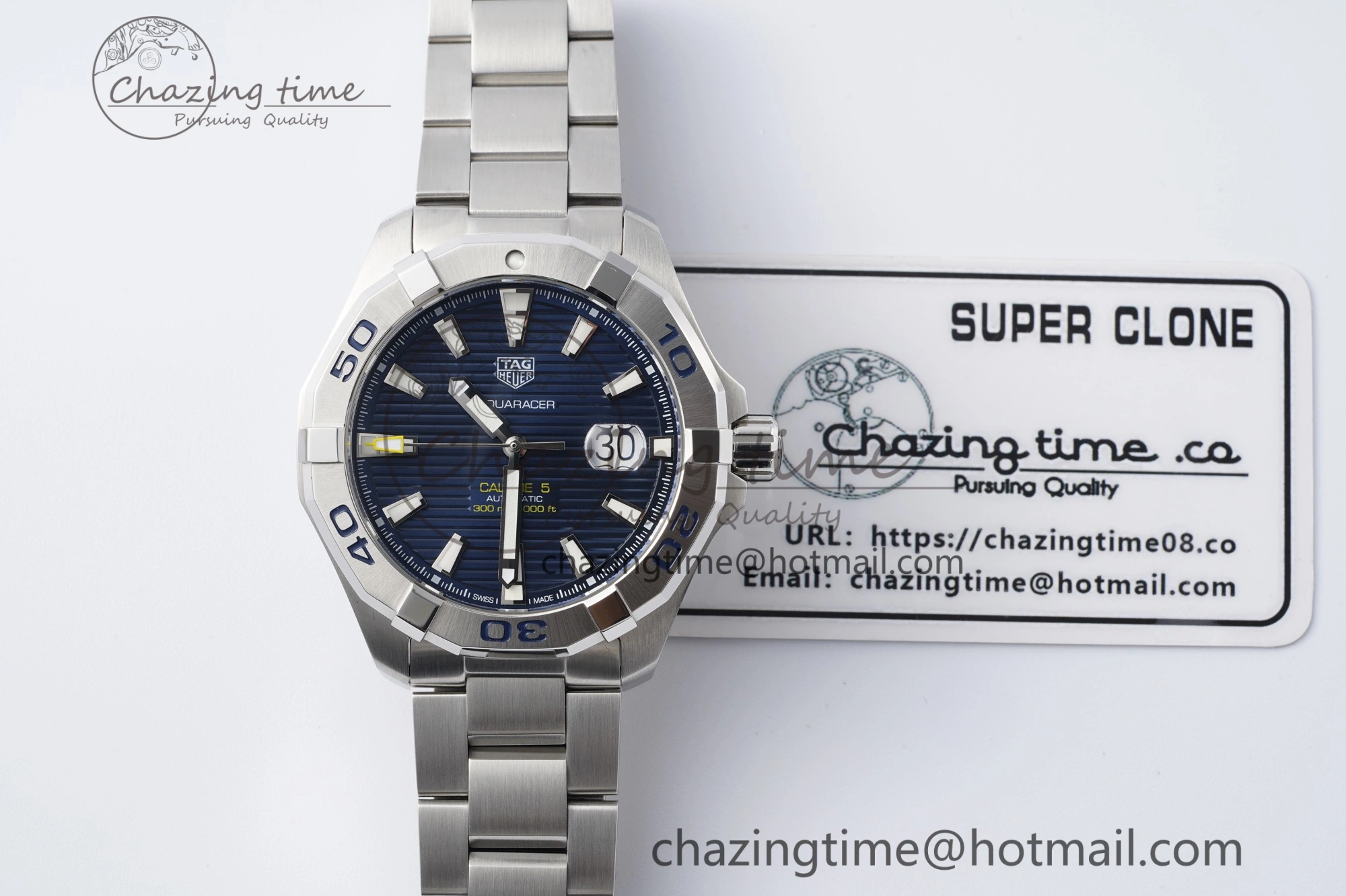 Aquaracer Calibre 5 44mm TARF 1:1 Best Edition Blue Dial SS Bezel on SS Bracelet SW200