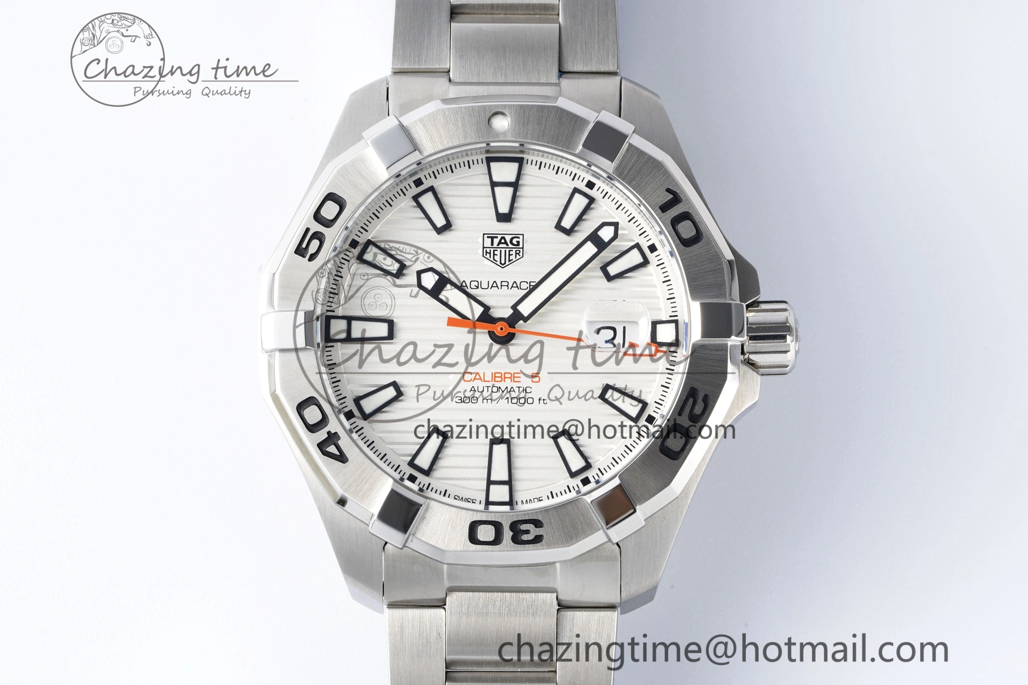 Aquaracer Calibre 5 44mm TARF 1:1 Best Edition White Dial SS Bezel on SS Bracelet SW200