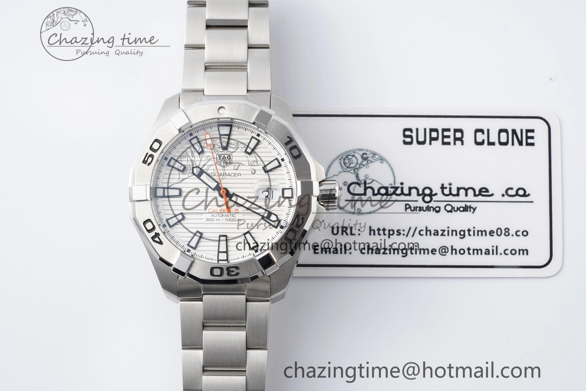 Aquaracer Calibre 5 44mm TARF 1:1 Best Edition White Dial SS Bezel on SS Bracelet SW200