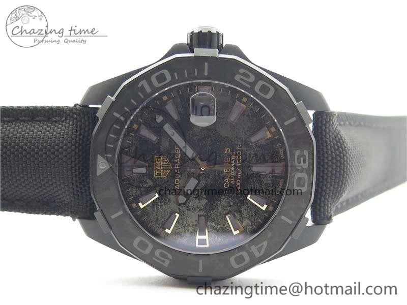 Aquaracer Calibre 5 Gold Carbon TBF 1:1 Best Edition Carbon Dial on Nylon Strap A2824