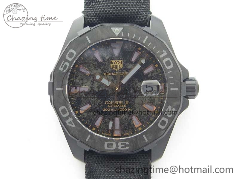 Aquaracer Calibre 5 Gold Carbon TBF 1:1 Best Edition Carbon Dial on Nylon Strap A2824