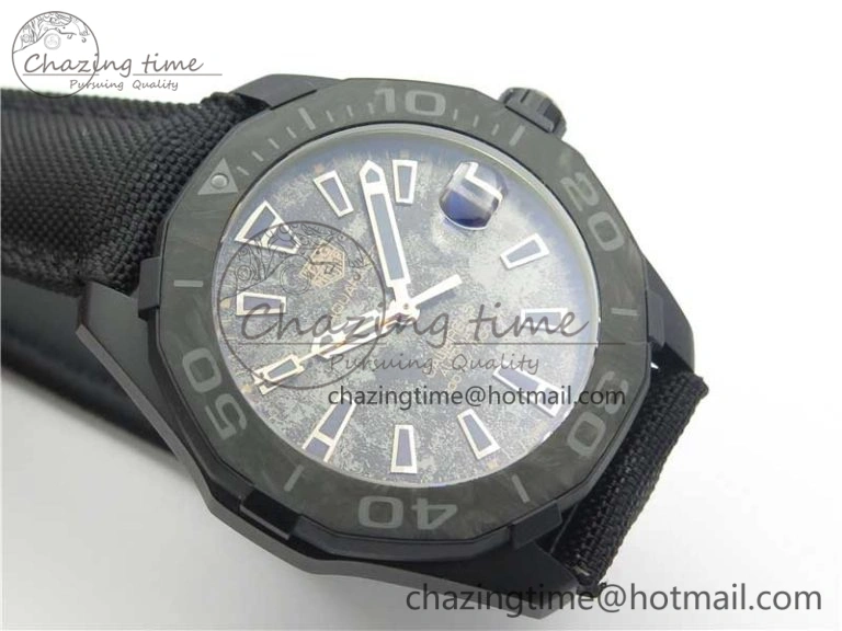 Aquaracer Calibre 5 Gold Carbon TBF 1:1 Best Edition Carbon Dial on Nylon Strap A2824