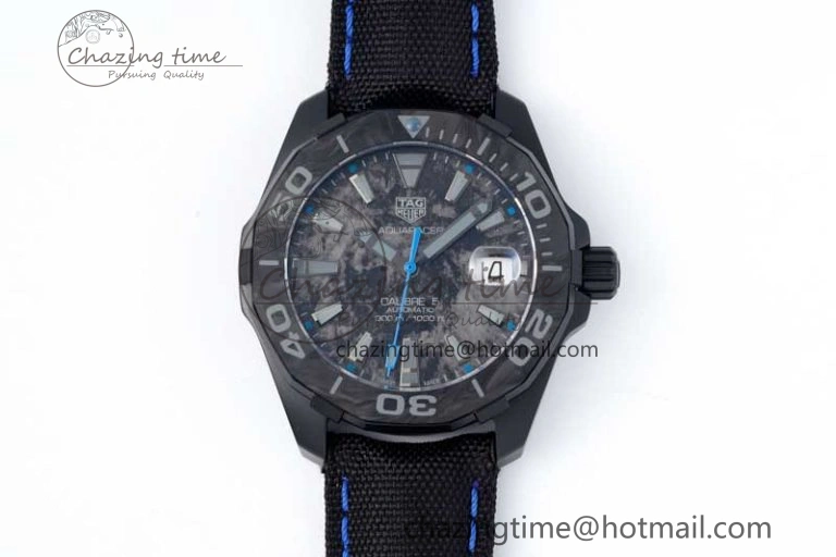 Aquaracer Calibre 5 PVD 41mm TARF 1:1 Best Edition Carbon Blue Dial on Black Nylon Strap SW200