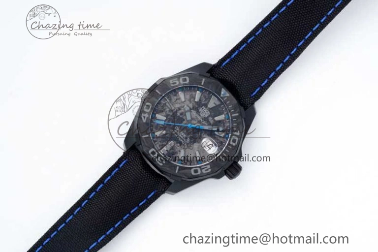 Aquaracer Calibre 5 PVD 41mm TARF 1:1 Best Edition Carbon Blue Dial on Black Nylon Strap SW200