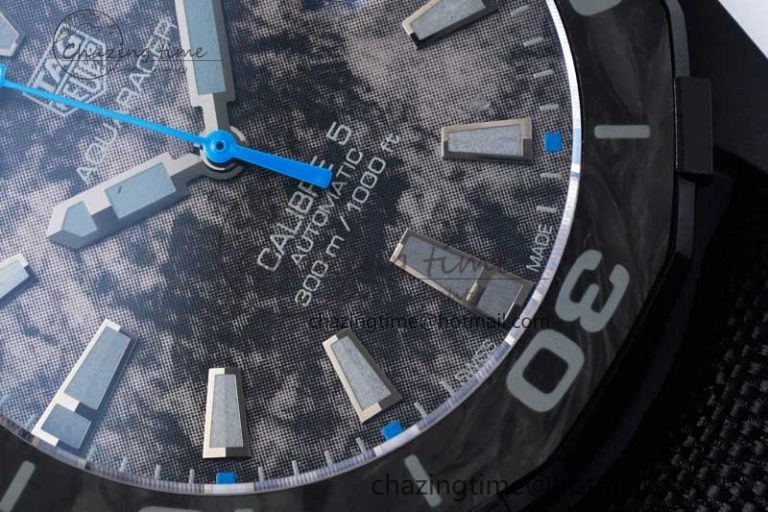 Aquaracer Calibre 5 PVD 41mm TARF 1:1 Best Edition Carbon Blue Dial on Black Nylon Strap SW200