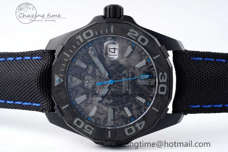 Aquaracer Calibre 5 PVD 41mm TARF 1:1 Best Edition Carbon Blue Dial on Black Nylon Strap SW200