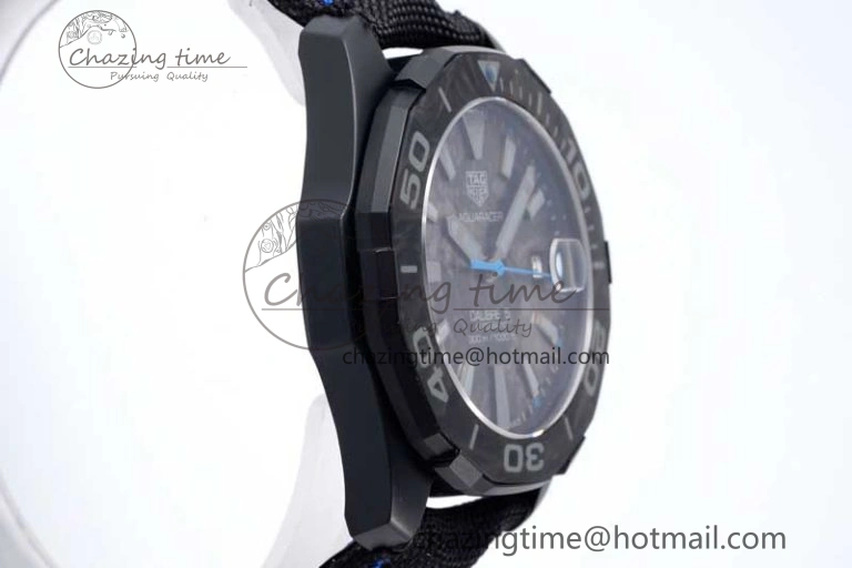 Aquaracer Calibre 5 PVD 41mm TARF 1:1 Best Edition Carbon Blue Dial on Black Nylon Strap SW200