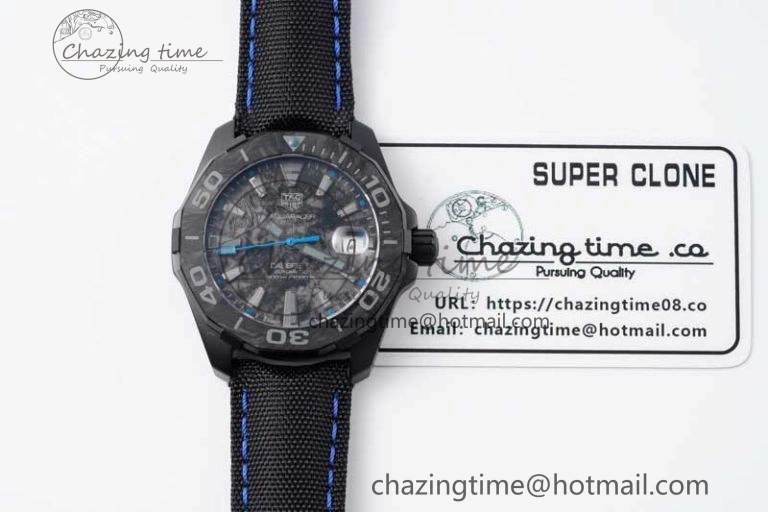Aquaracer Calibre 5 PVD 41mm TARF 1:1 Best Edition Carbon Blue Dial on Black Nylon Strap SW200