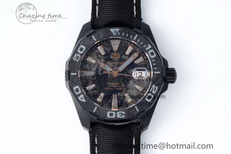 Aquaracer Calibre 5 PVD 41mm TARF 1:1 Best Edition Carbon RG Dial on Black Nylon Strap SW200