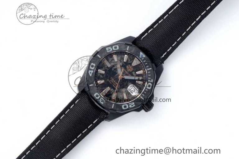 Aquaracer Calibre 5 PVD 41mm TARF 1:1 Best Edition Carbon RG Dial on Black Nylon Strap SW200