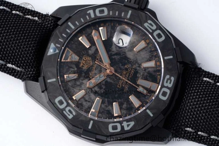Aquaracer Calibre 5 PVD 41mm TARF 1:1 Best Edition Carbon RG Dial on Black Nylon Strap SW200