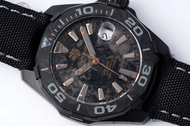 Aquaracer Calibre 5 PVD 41mm TARF 1:1 Best Edition Carbon RG Dial on Black Nylon Strap SW200