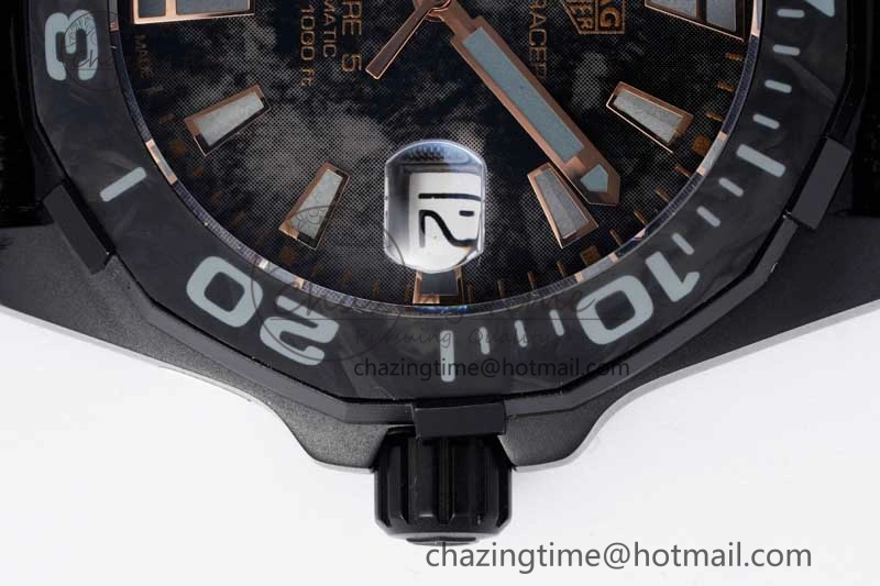 Aquaracer Calibre 5 PVD 41mm TARF 1:1 Best Edition Carbon RG Dial on Black Nylon Strap SW200