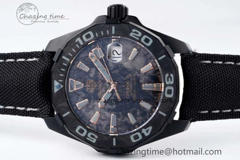 Aquaracer Calibre 5 PVD 41mm TARF 1:1 Best Edition Carbon RG Dial on Black Nylon Strap SW200