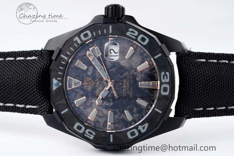 Aquaracer Calibre 5 PVD 41mm TARF 1:1 Best Edition Carbon RG Dial on Black Nylon Strap SW200