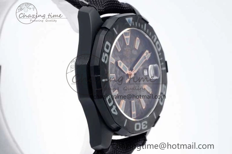 Aquaracer Calibre 5 PVD 41mm TARF 1:1 Best Edition Carbon RG Dial on Black Nylon Strap SW200