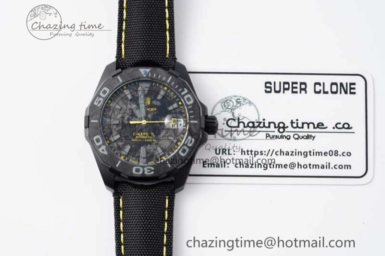 Aquaracer Calibre 5 PVD 41mm TARF 1:1 Best Edition Carbon RG Dial on Black Nylon Strap SW200