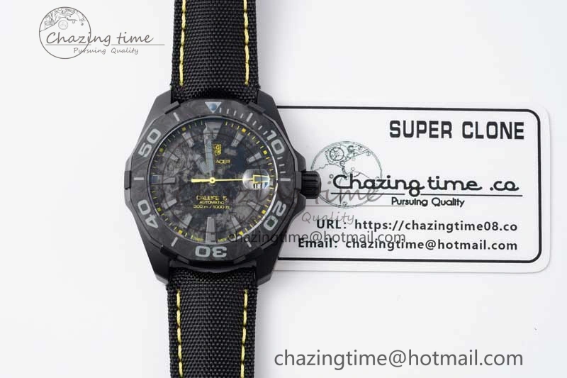Aquaracer Calibre 5 PVD 41mm TARF 1:1 Best Edition Carbon RG Dial on Black Nylon Strap SW200