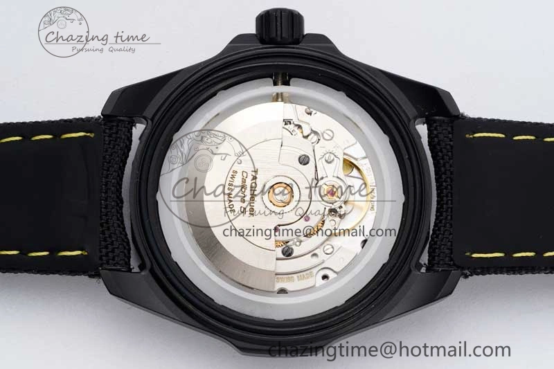 Aquaracer Calibre 5 PVD 41mm TARF 1:1 Best Edition Carbon Yellow Dial on Black Nylon Strap SW200