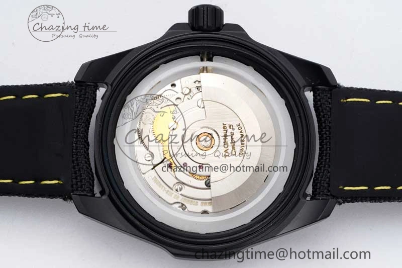 Aquaracer Calibre 5 PVD 41mm TARF 1:1 Best Edition Carbon Yellow Dial on Black Nylon Strap SW200