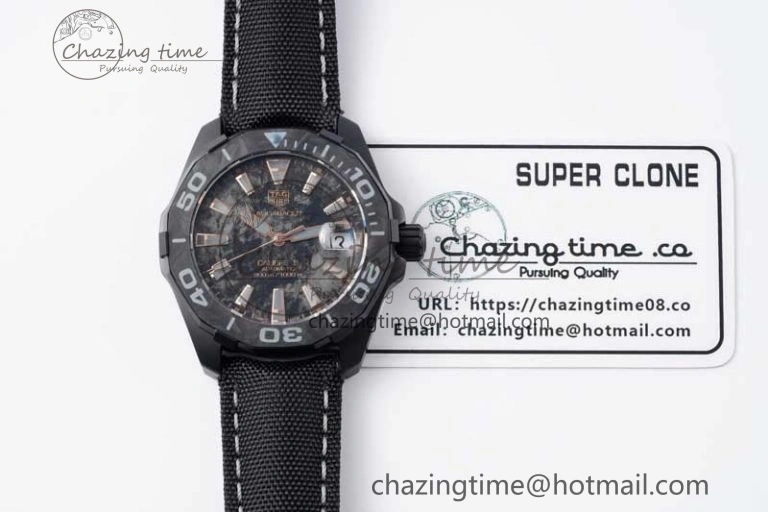 Aquaracer Calibre 5 PVD 41mm TARF 1:1 Best Edition Carbon Yellow Dial on Black Nylon Strap SW200